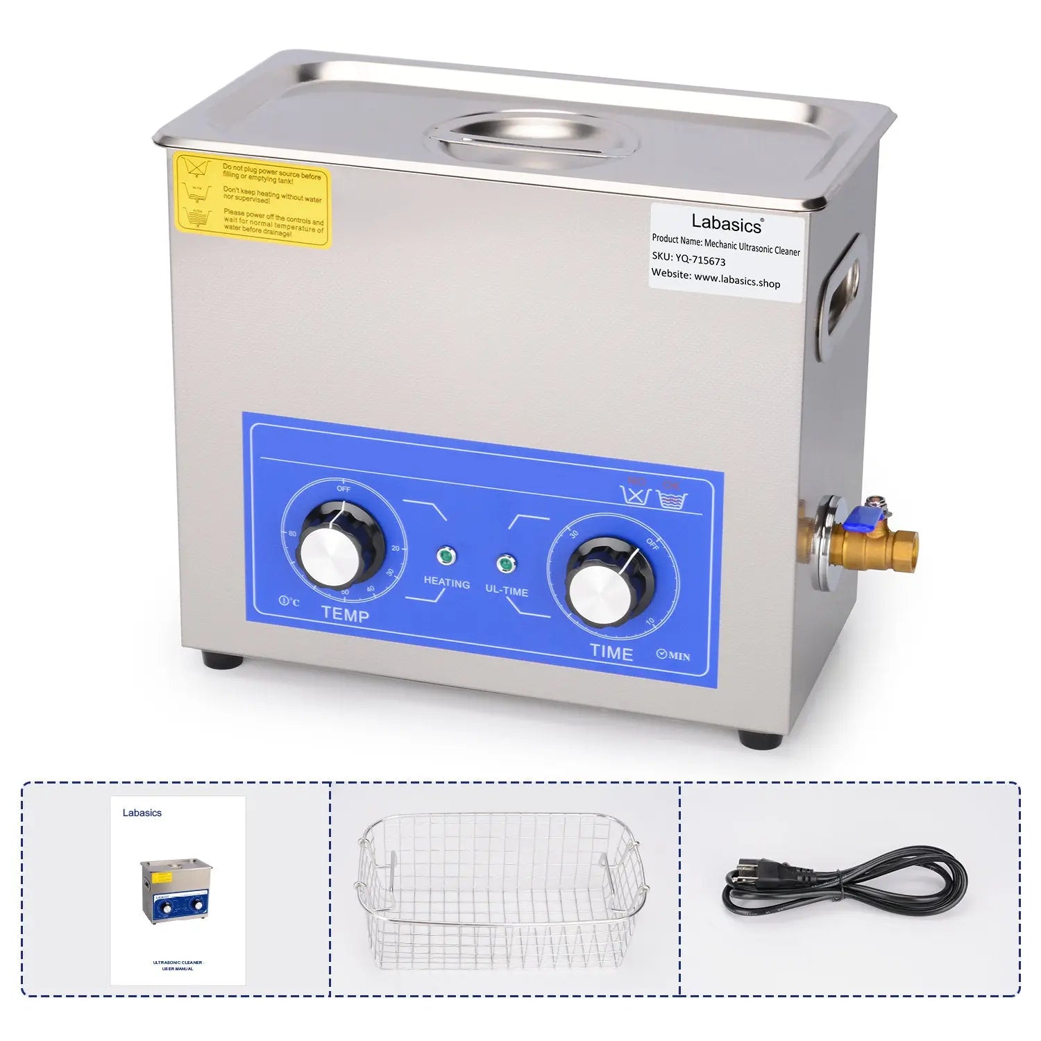 Ultrasonic Cleaner, Mechanic Control Panel of Heating and Timer, 3.2-10L Labasics