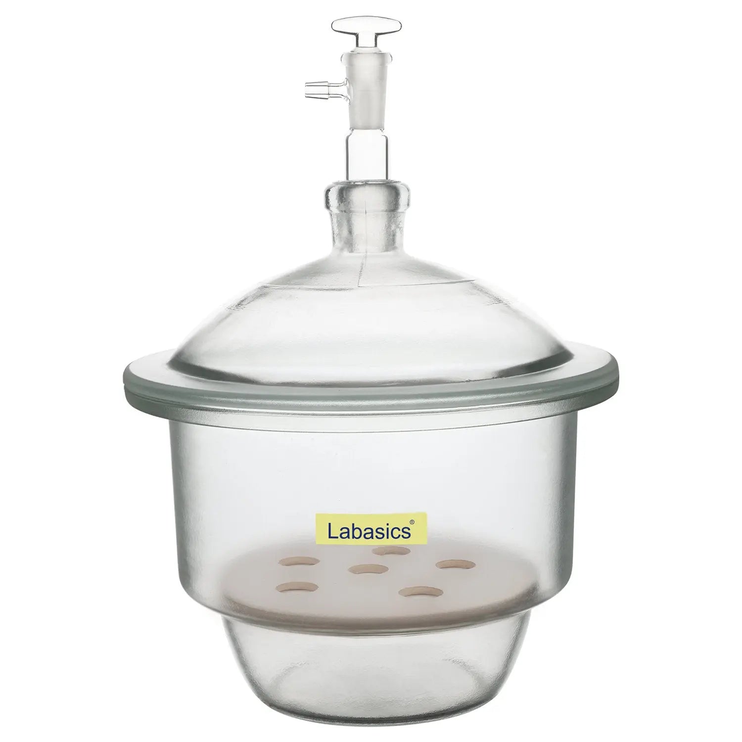 180 mm glass vacuum desiccator, borosilicate body, matte lid, porcelain plate for laboratory moisture protection and sample storage
