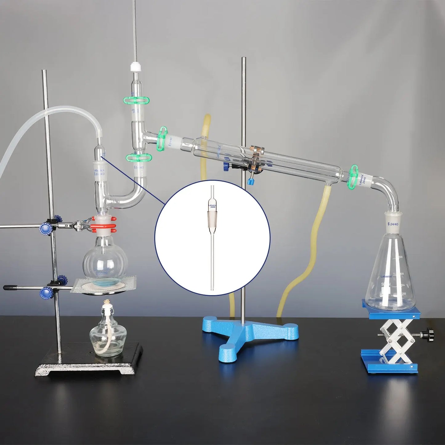 Glass Extended Adapter, Air Flow Tube Borosilicate Glass Inlet Adapter with Extended Drip Tube 8 mm Diameter and 15 mm Lower Length Labasics