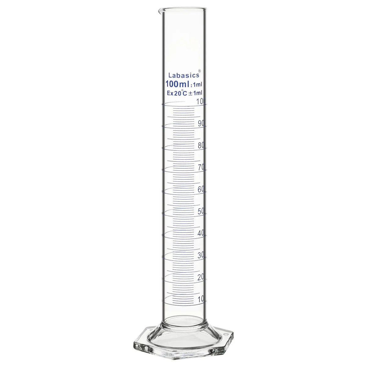 100 mL G3.3 borosilicate glass measuring cylinder with hexagonal base
