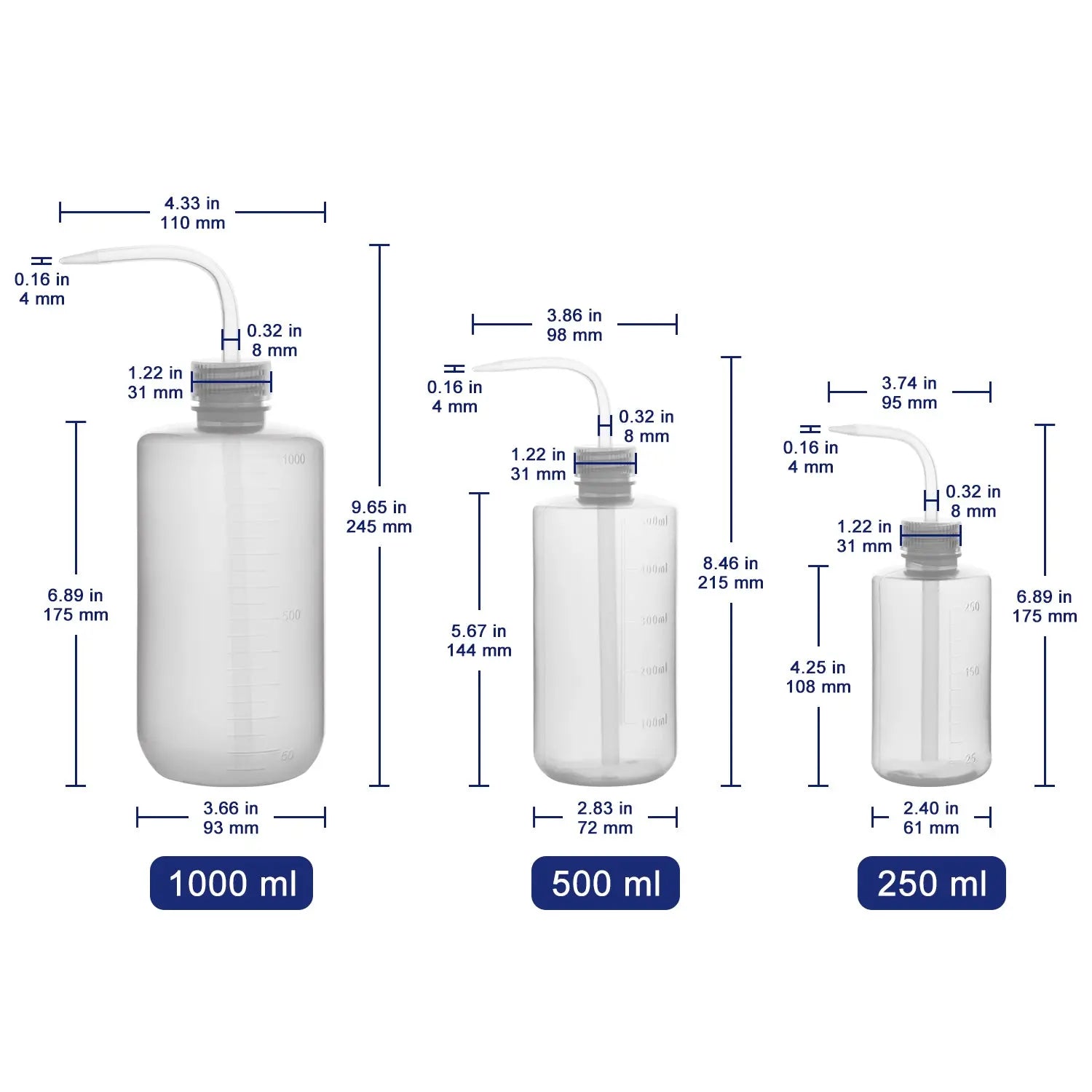 LDPE Wash Bottle, Translucent, 1-3 Pack, 250-1000 ml Labasics