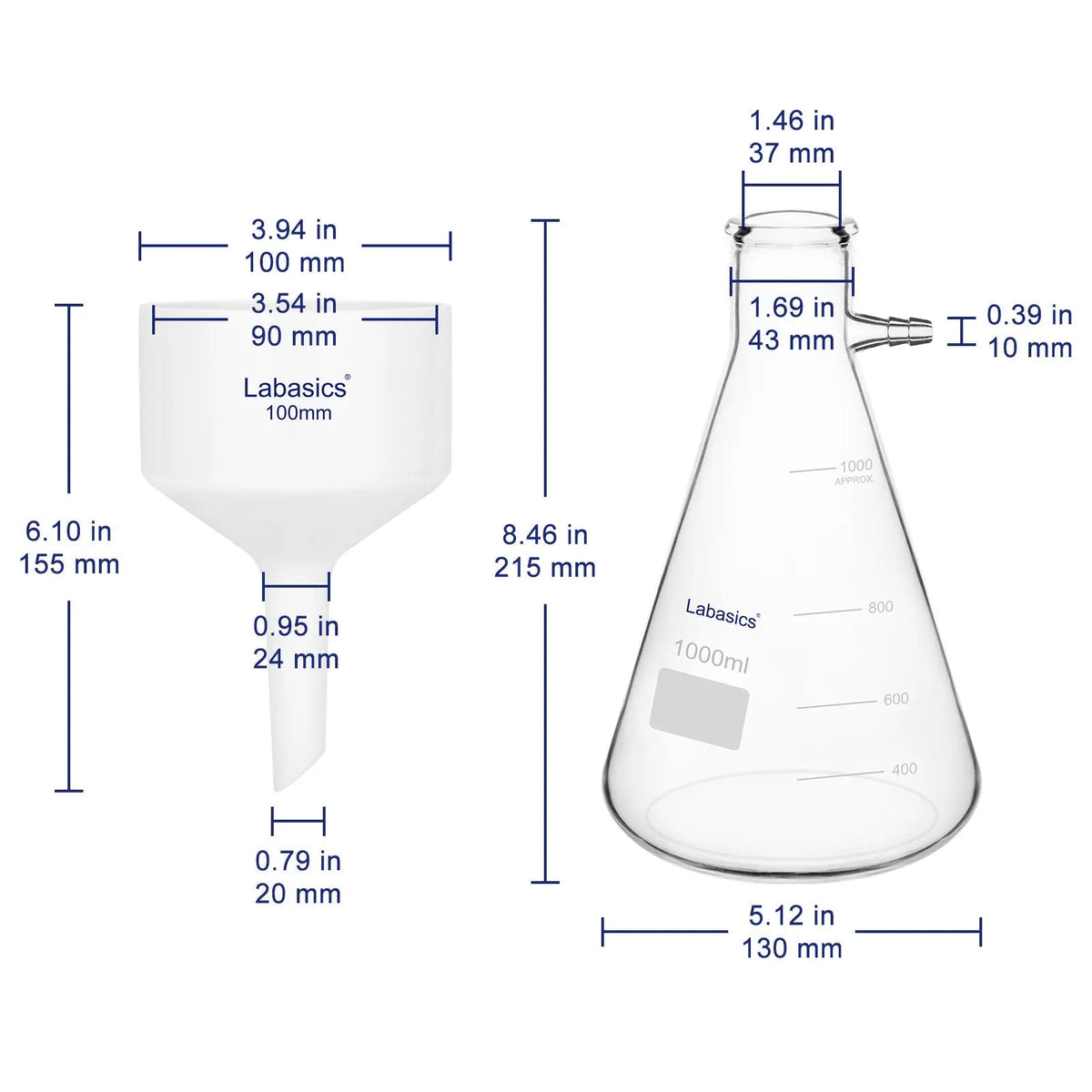 Vacuum Filtration Kit, 100 mm Porcelain Funnel, 1 L Filter Flask Labasics