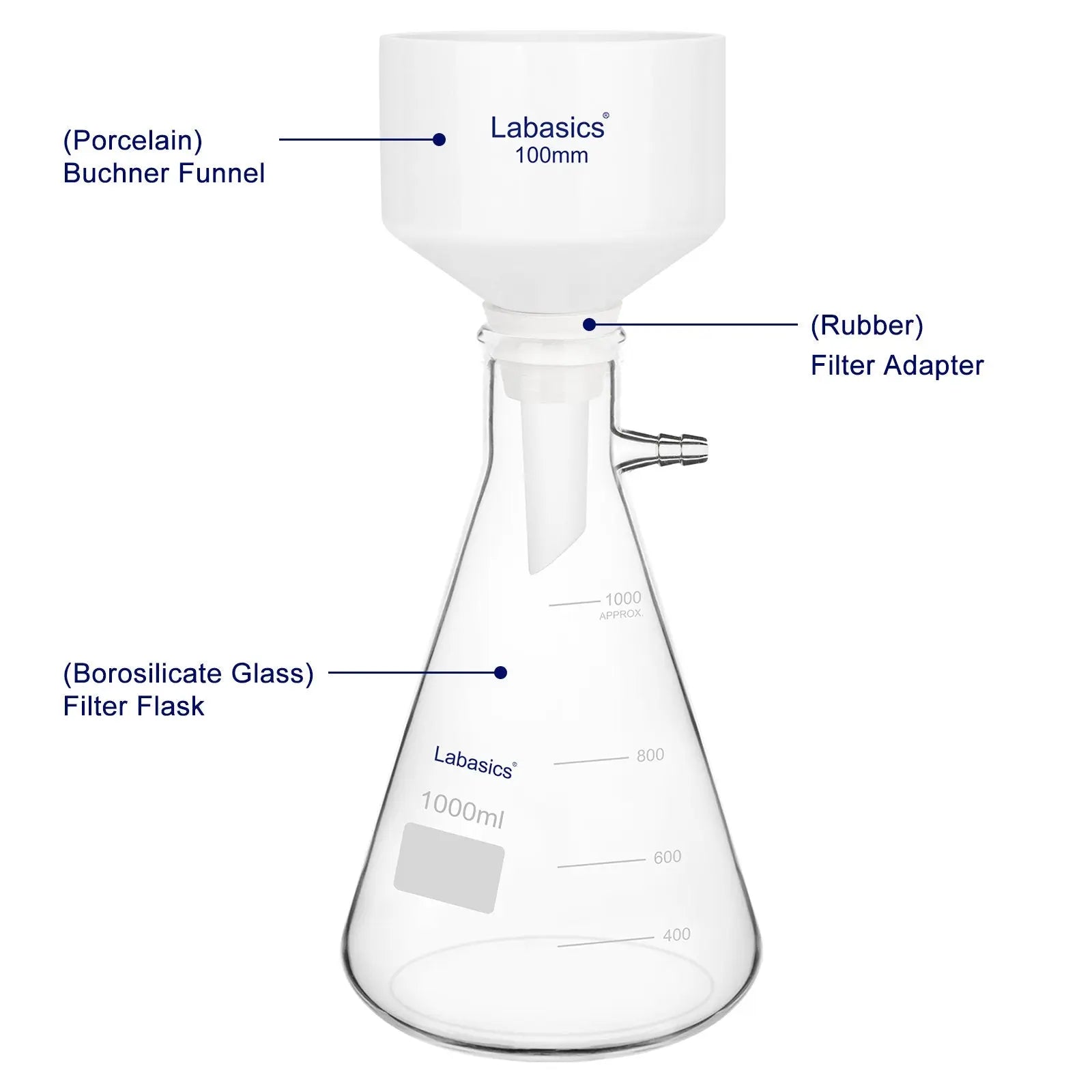 Vacuum Filtration Kit, 100 mm Porcelain Funnel, 1 L Filter Flask Labasics