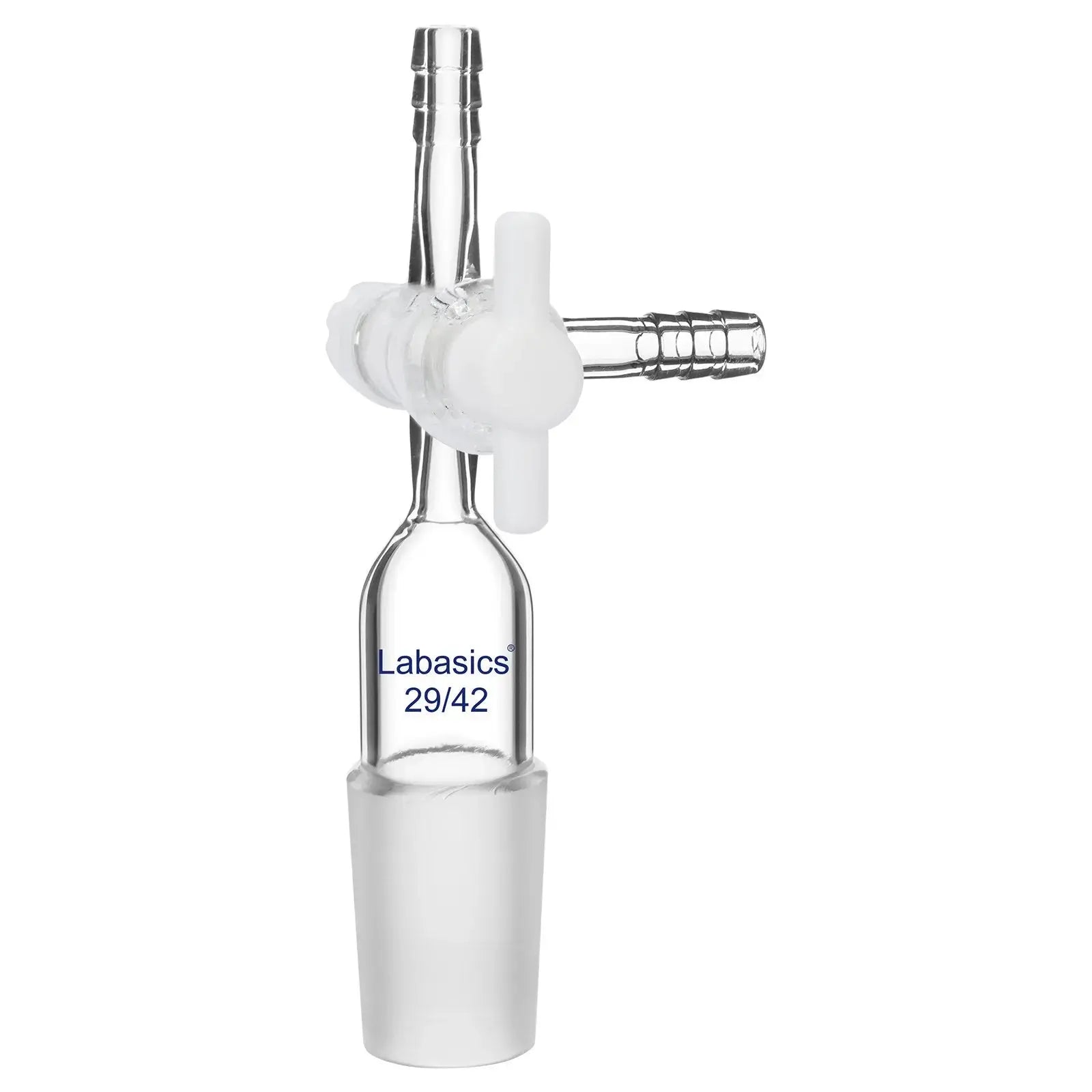 3-way borosilicate glass vacuum flow control adapter with PTFE stopcock, 29/42 joint, durable and reusable, ideal for regulating gas or liquid flow in laboratory systems