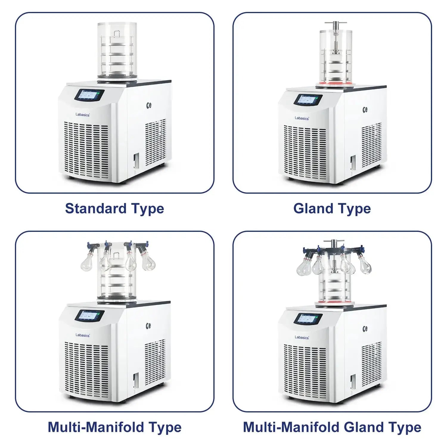Four configuration options of the 6 kg water capacity vertical freeze dryer