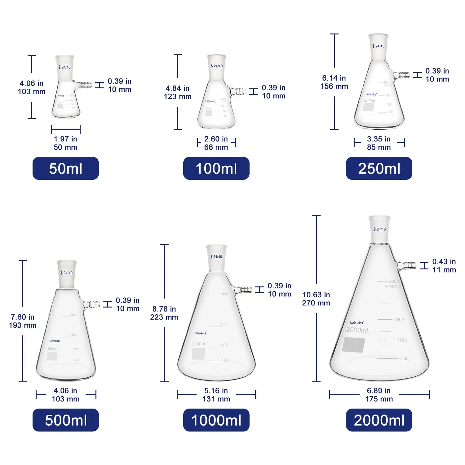 Filtering Flask, 24/40 Joint, 50-1000 ml Labasics