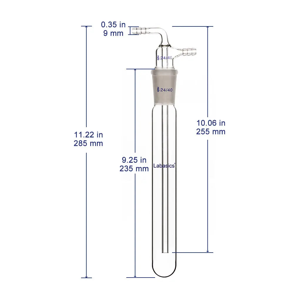 Glass Vacuum Cold Trap, 10 mm Serrated Hose, 200 mm Length Below with 24/40 Joint Labasics