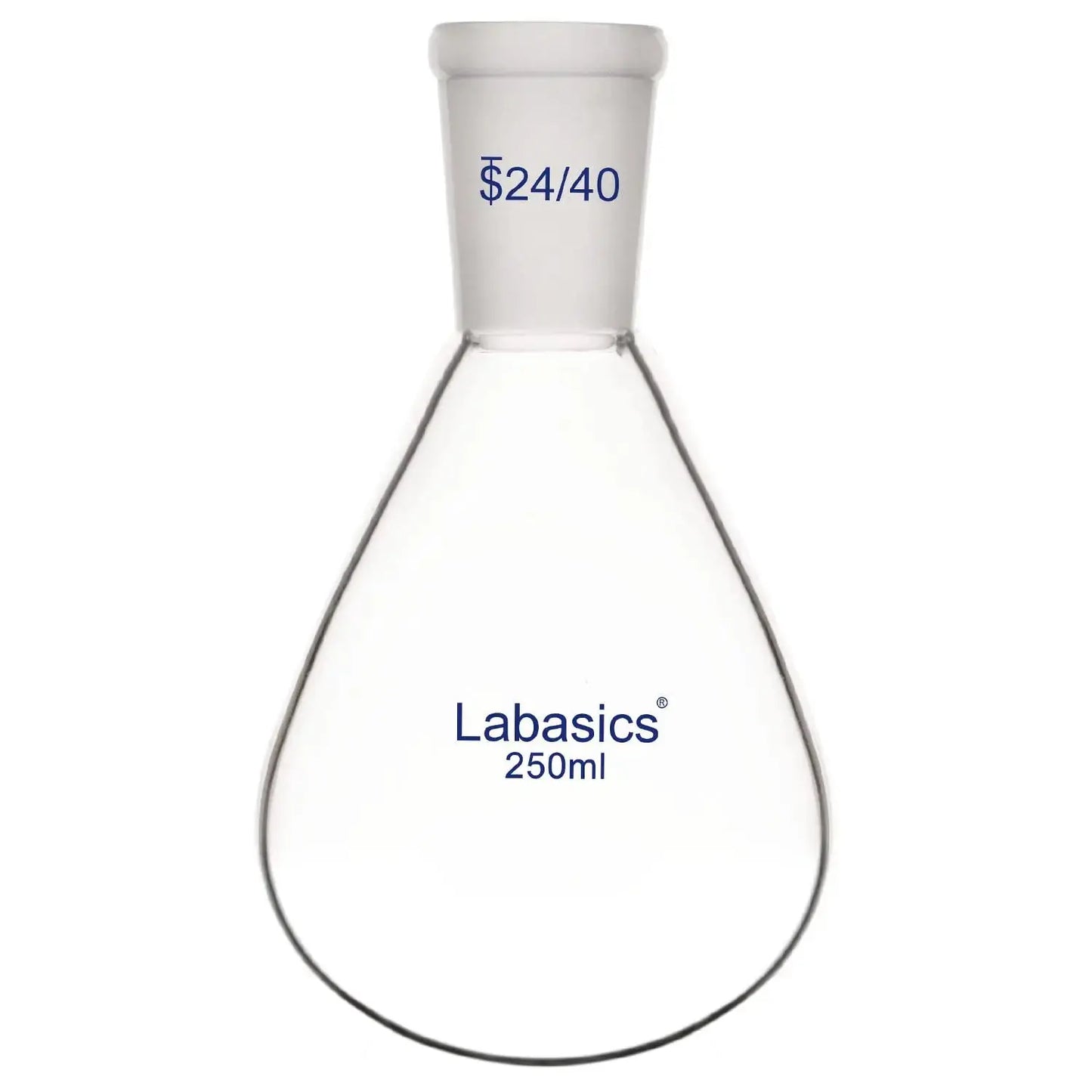 250 ml borosilicate glass recovery flask, single-neck, 24/40 joint, designed for safe solvent evaporation in lab experiments
