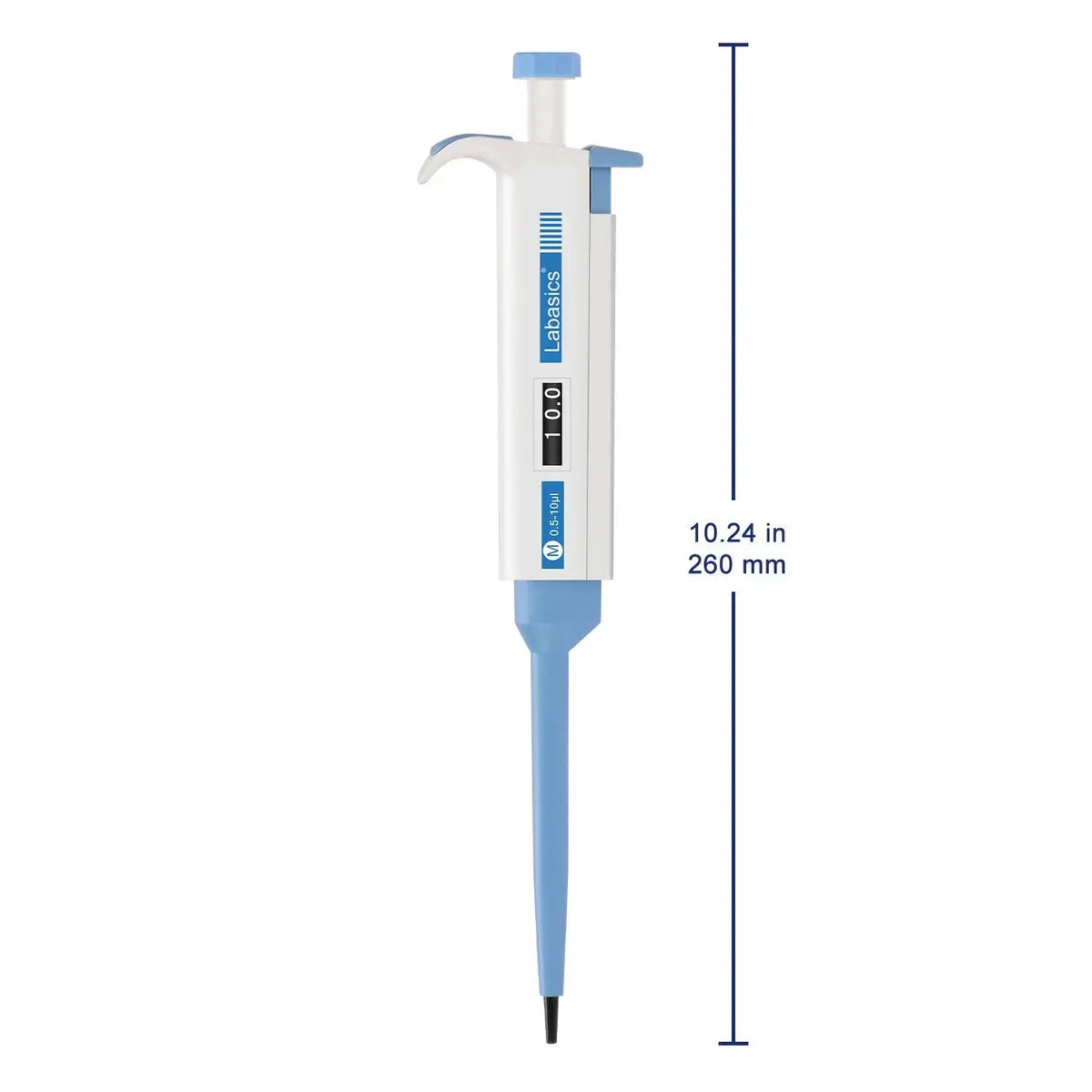 Single channel pipettor 0.5–5000 μL, ergonomic design, replaceable tip cone