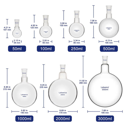 Glass Round Bottom Flask, 24/40 Standard Taper Outer Joint, 50-2000 mL Labasics