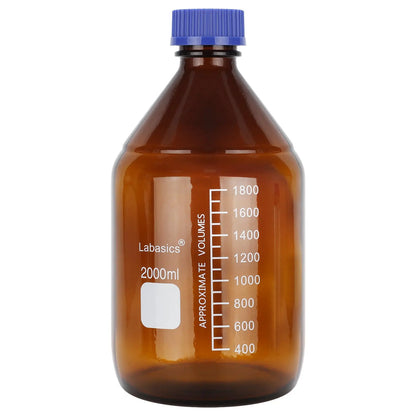 Amber Media Storage Bottles with GL45 Blue Screw Cap, Soda-Lime Glass, 250-2000 mL Labasics