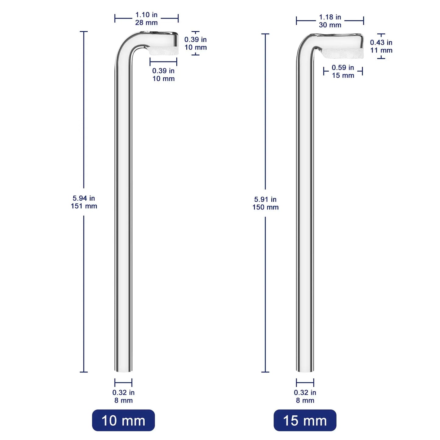 Bent Gas Dispersion Tube Dimensions with Glass Tube Size and Frit Core Measurements