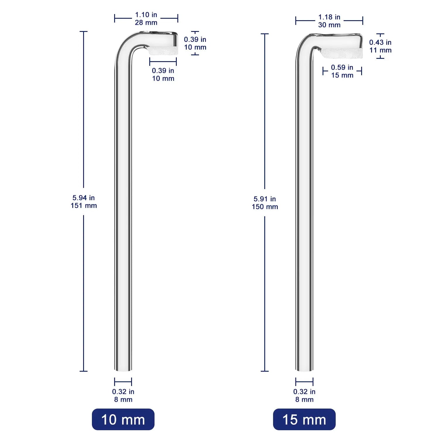 Bent Gas Dispersion Tube Dimensions with Glass Tube Size and Frit Core Measurements