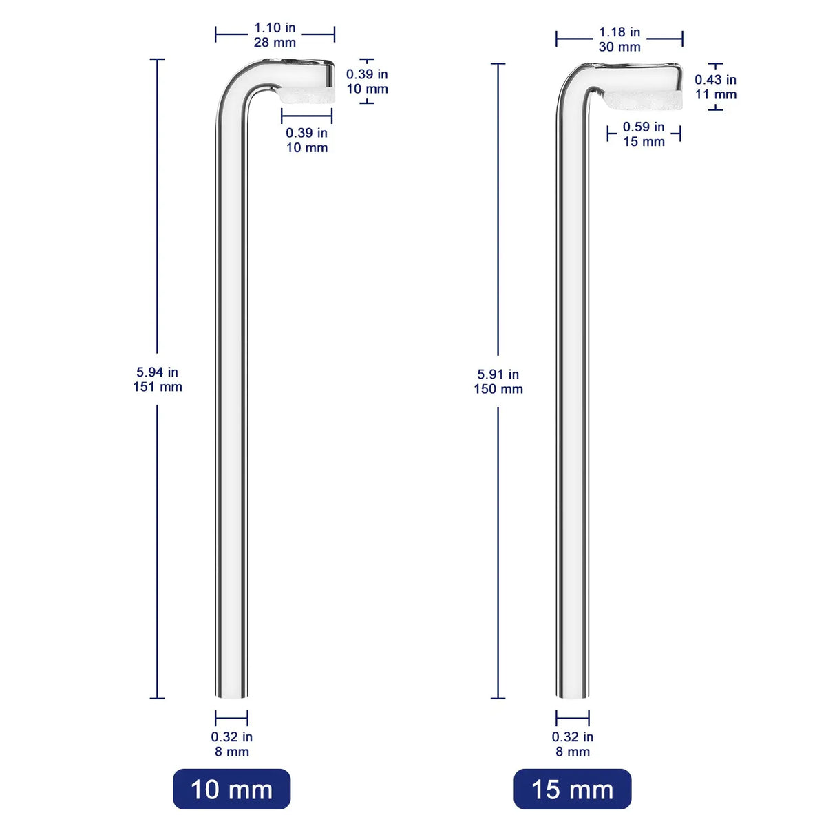 Bent Gas Dispersion Tube Dimensions with Glass Tube Size and Frit Core Measurements