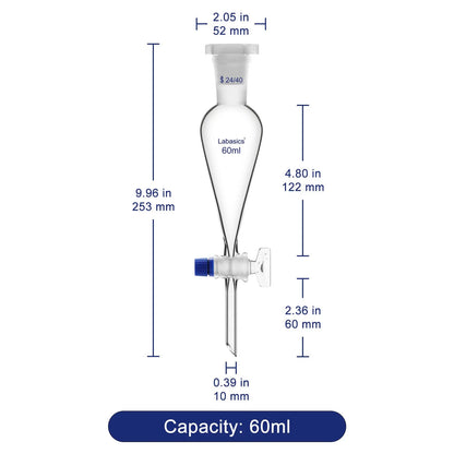 Conical Separatory Funnel with Glass Stopcock and 24/40 Plastic Joint Stopper, 60 – 1000 mL Labasics shop