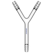 Glass Y-shaped 3-way gas circulation adapter, borosilicate, 10mm OD, airtight connections for laboratory gas and fluid setups