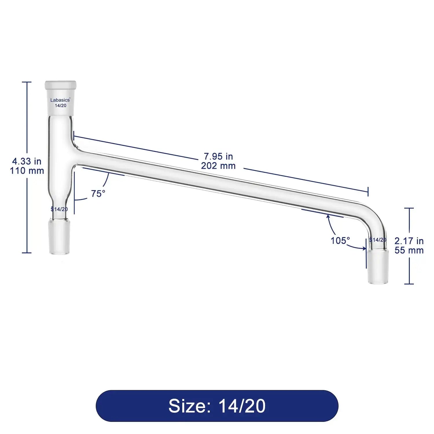 75 Degree Bent Glass Distilling Adapter Labasics