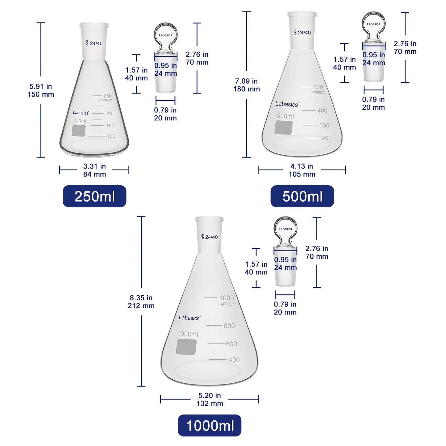 Erlenmeyer Flask with Glass Stopper, 24/40 Joint, 250-1000 mL Labasics Shop