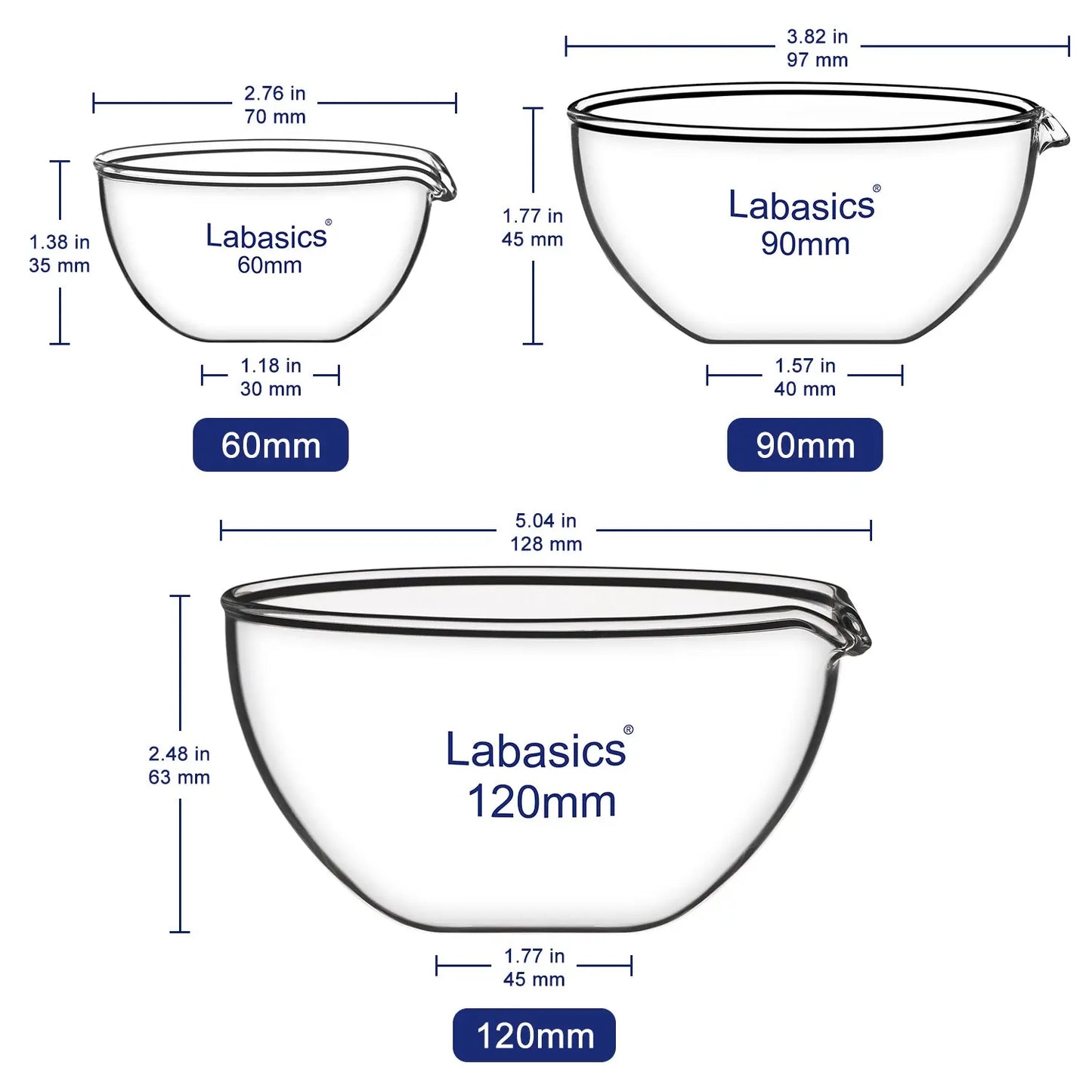Evaporating Dish, Flat Bottom, 60-120 mm Diameter Labasics