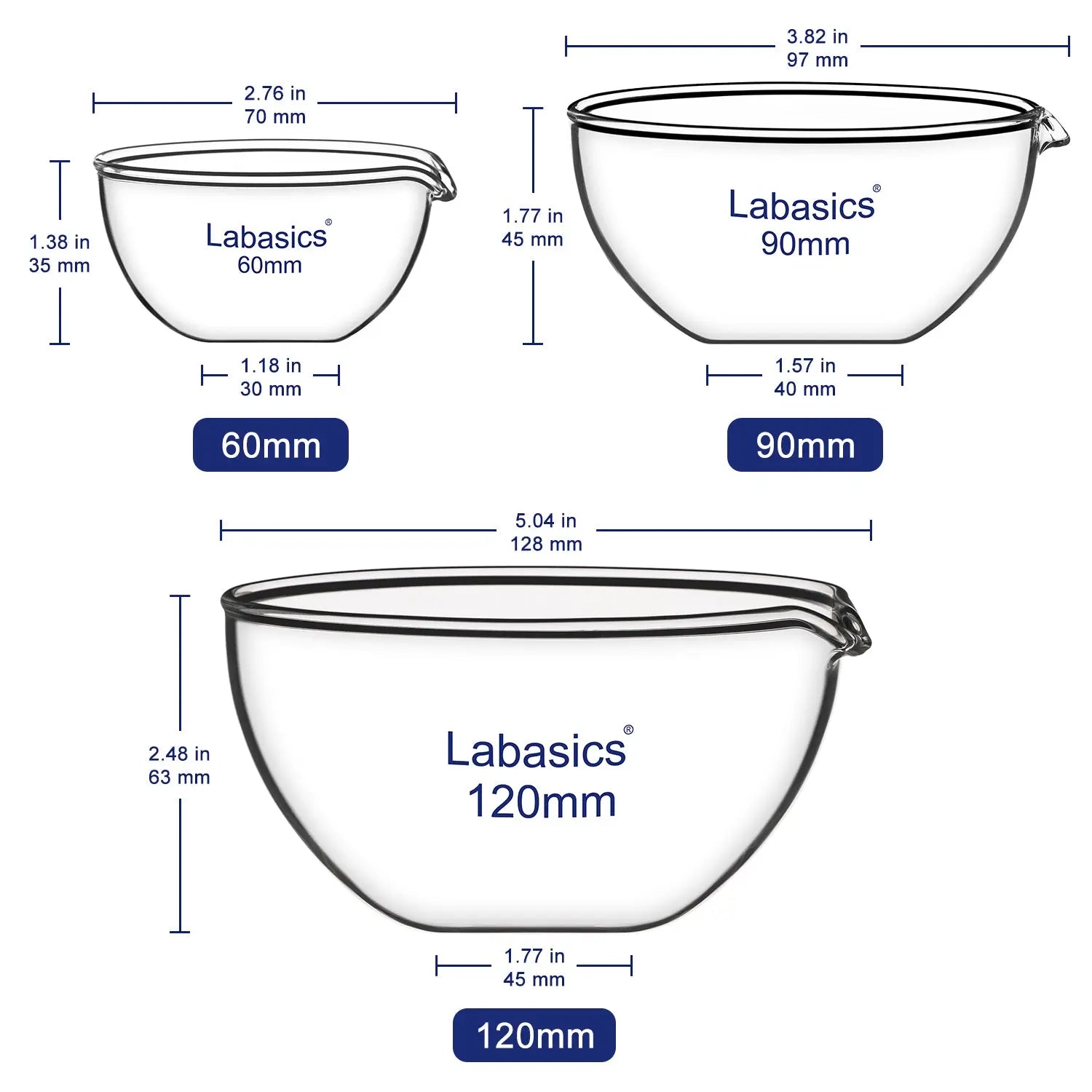 Evaporating Dish, Flat Bottom, 60-120 mm Diameter Labasics