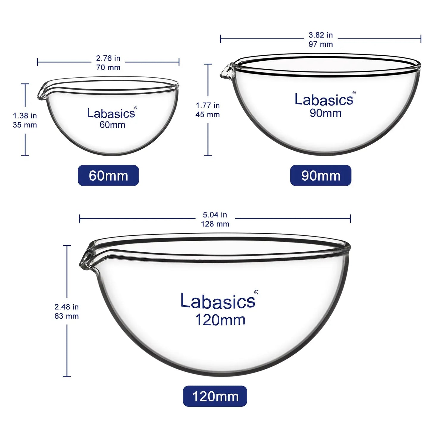 Evaporating Dish, Round Bottom, 60-120 mm Diameter Labasics