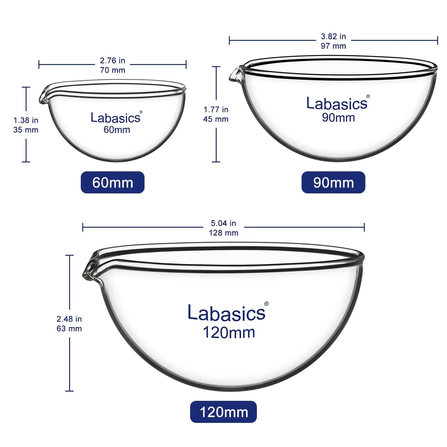 Evaporating Dish, Round Bottom, 60-120 mm Diameter Labasics