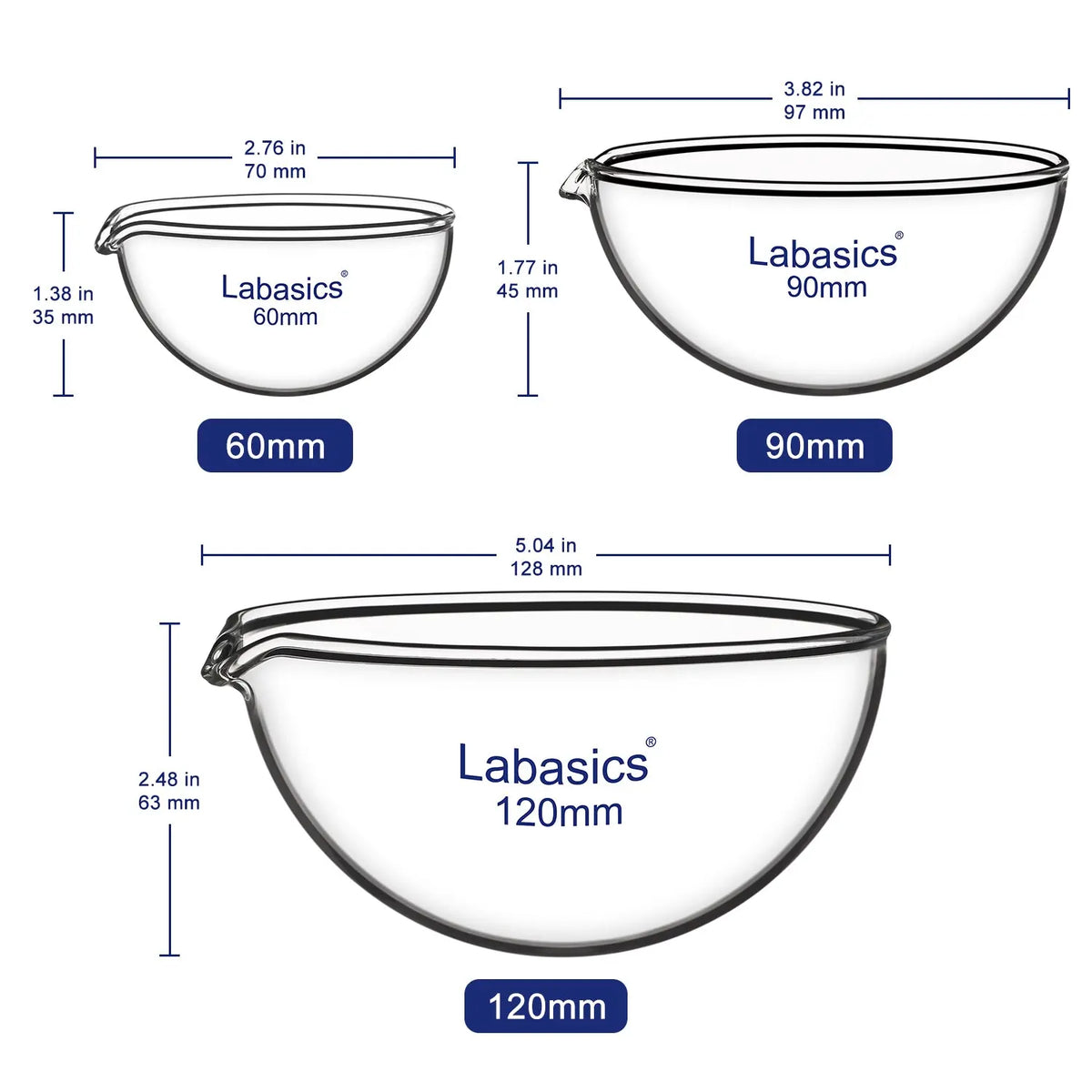 Evaporating Dish, Round Bottom, 60-120 mm Diameter Labasics