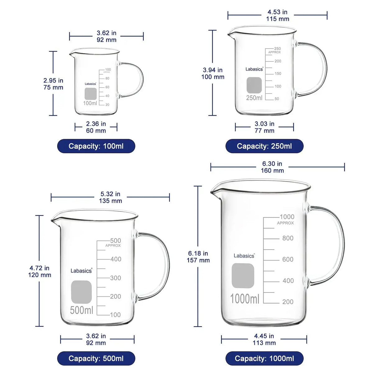Laboratory Grade Glass Graduated Beaker Labasics