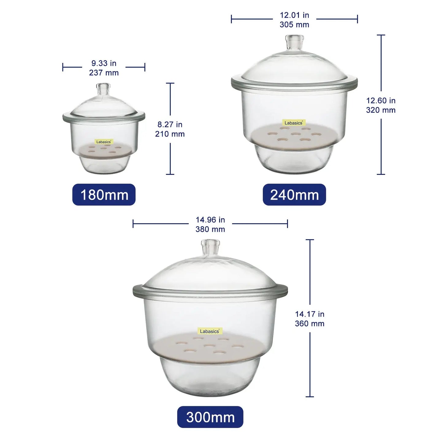 Glass Desiccator, 180-300 mm Inner Diameter Labasics