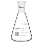Erlenmeyer flask with 24/40 joint, 250 mL, borosilicate glass, conical shape, suitable for chemical mixing and solution preparation
