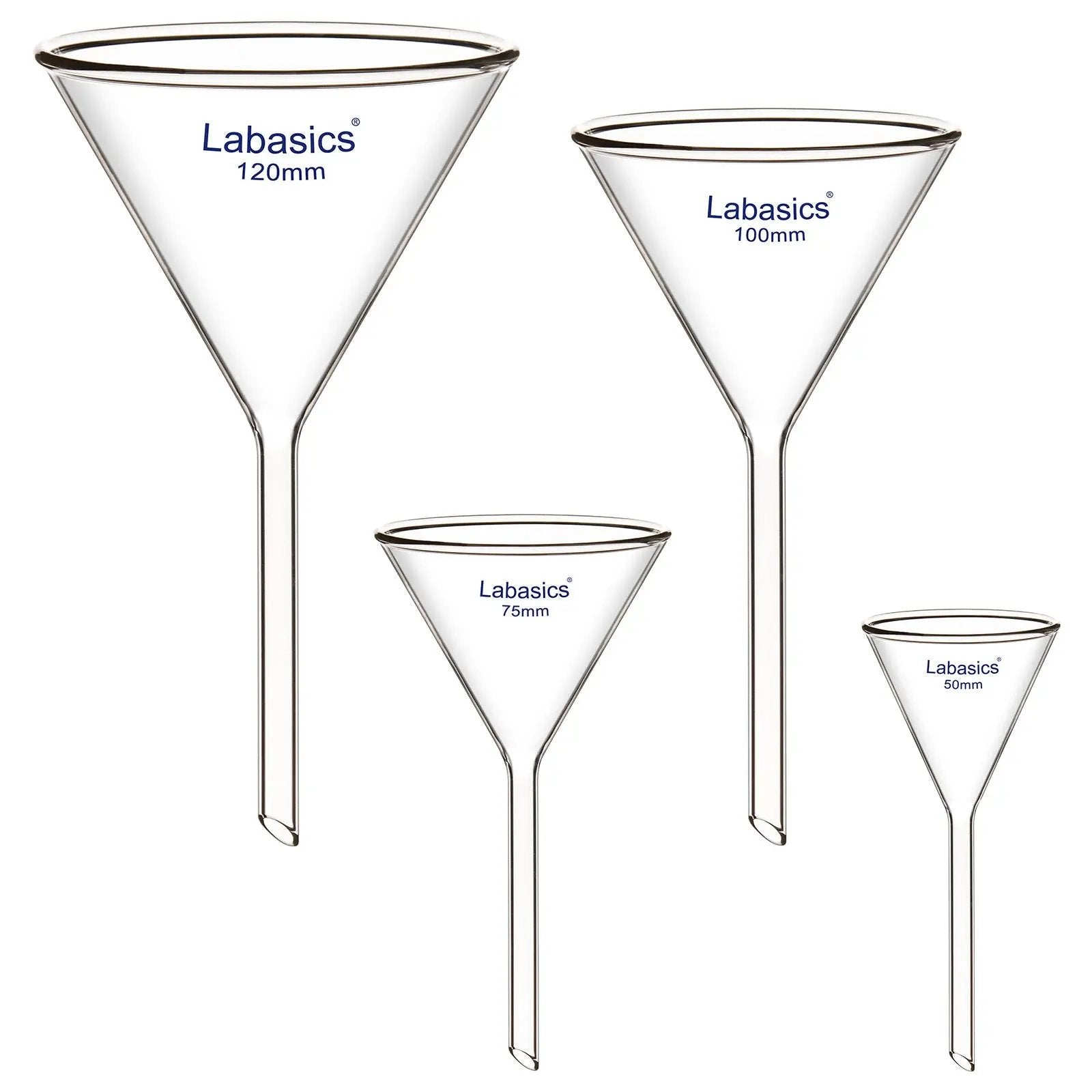 Glass Funnel Set, Short Stem, 4 Sizes, Combo Pack Labasics