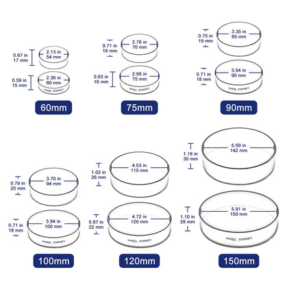 Glass Petri Dish with Lid, 60-150 mm Outer Diameter Labasics