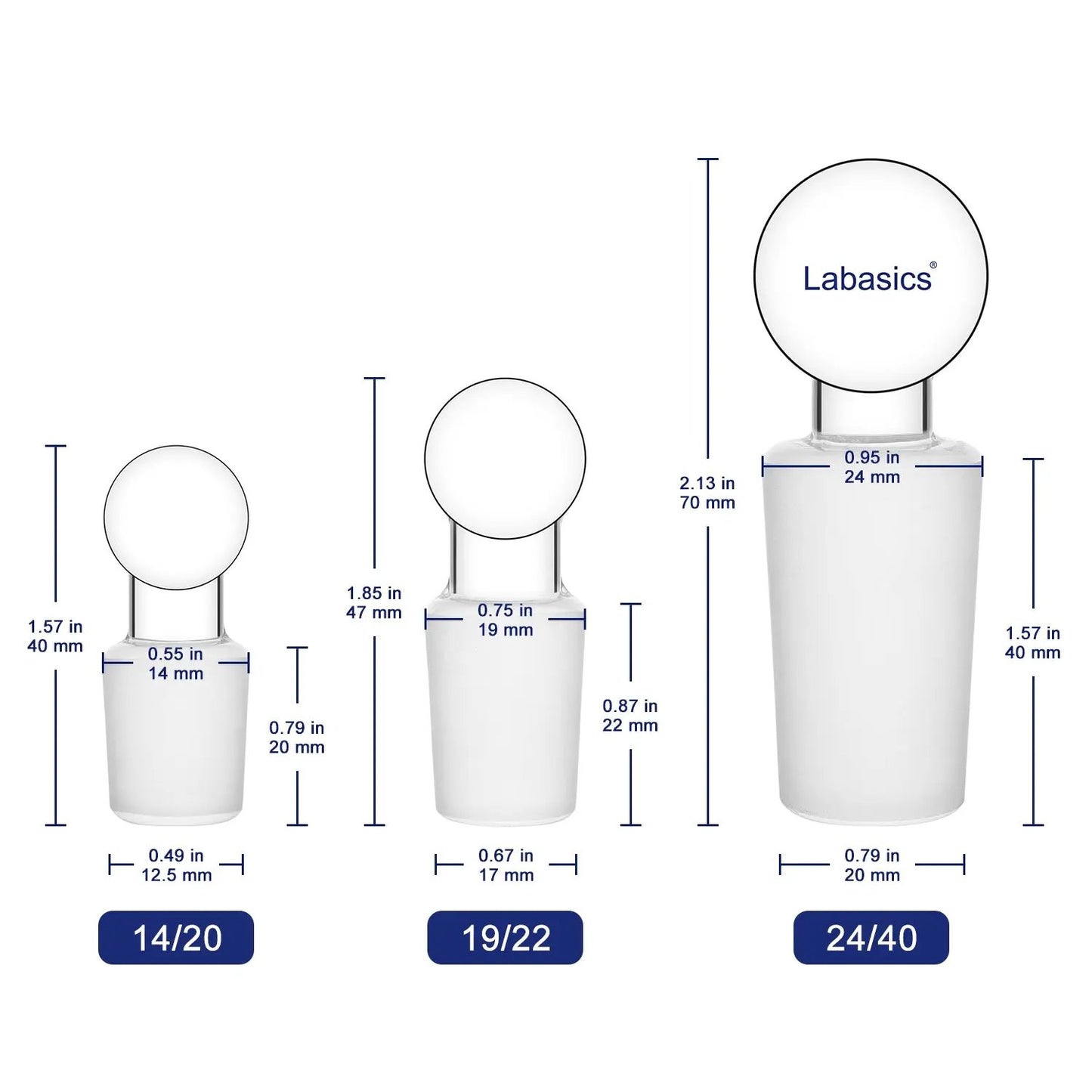 Glass Solid Stopper, Penny Head, 5 Pack Labasics