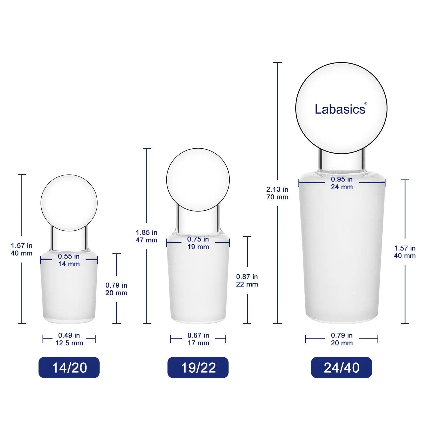 Glass Solid Stopper, Penny Head, 5 Pack Labasics