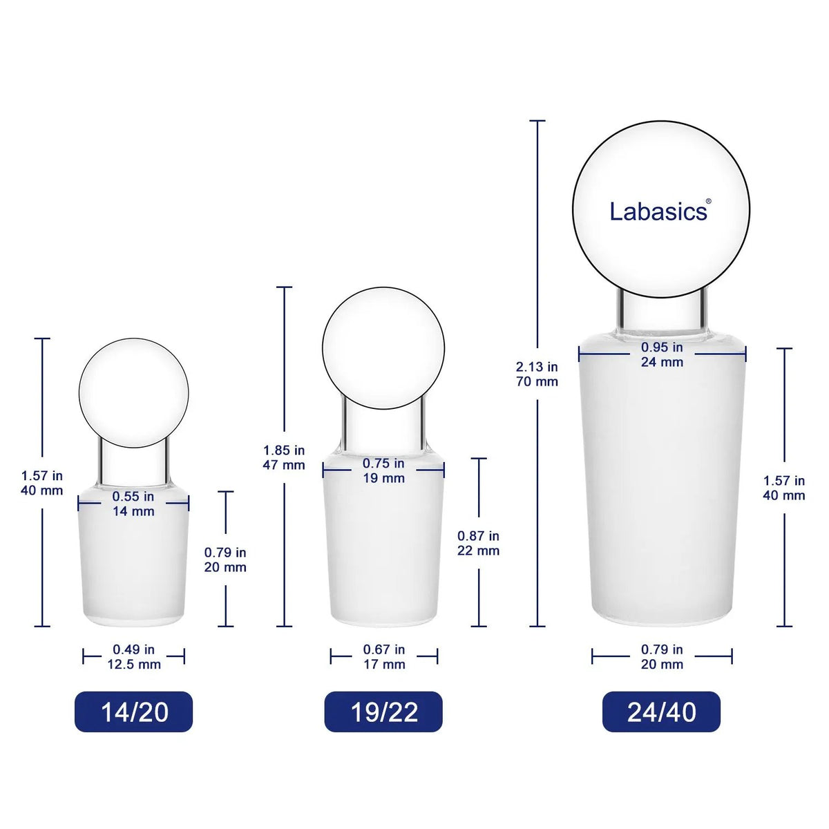 Glass Solid Stopper, Penny Head, 5 Pack Labasics