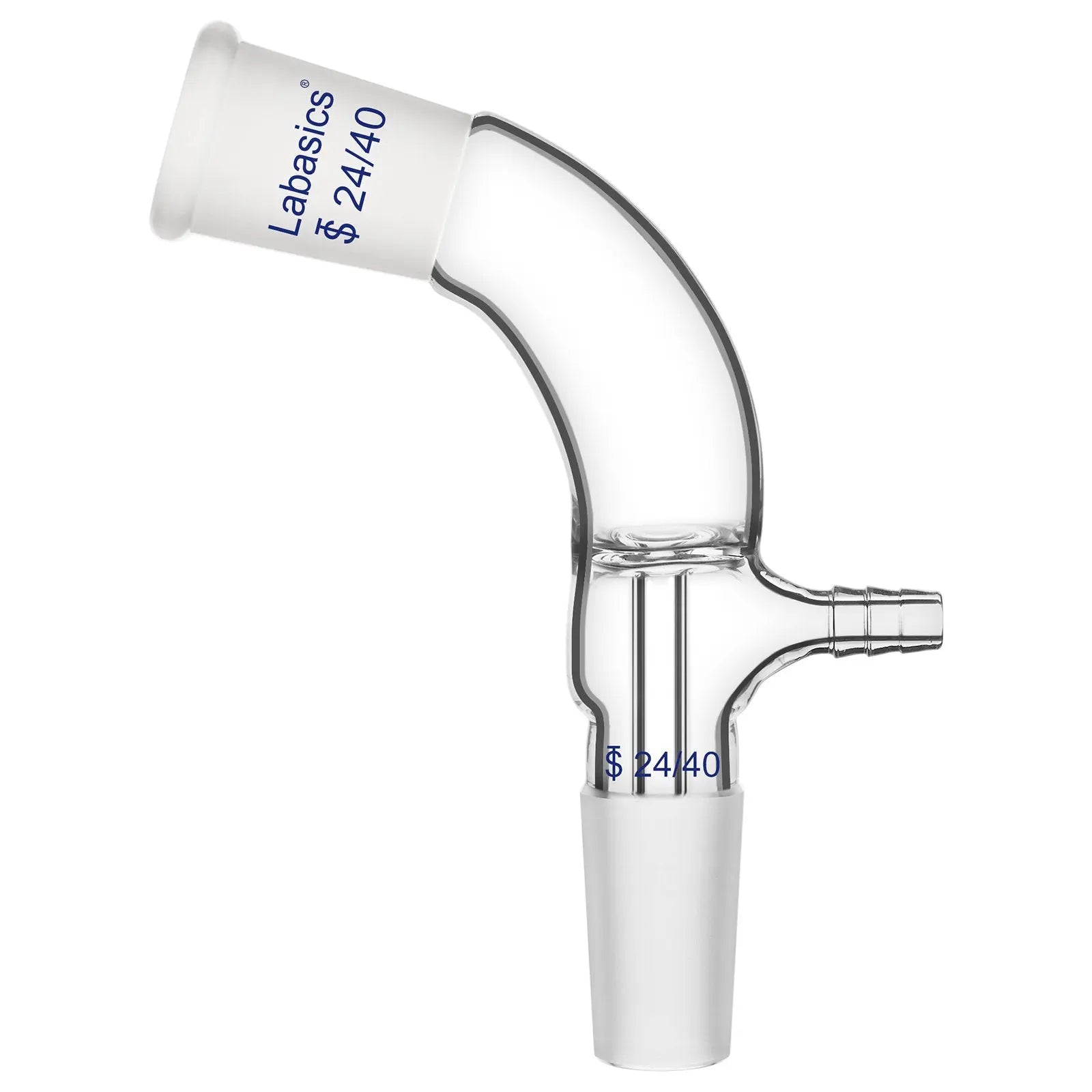 105° bent borosilicate glass vacuum take-off adapter, 24/40 joint, heavy-duty and reusable for laboratory vacuum setups
