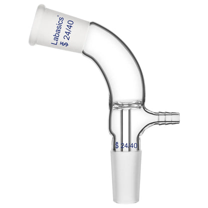 105° bent borosilicate glass vacuum take-off adapter, 24/40 joint, heavy-duty and reusable for laboratory vacuum setups