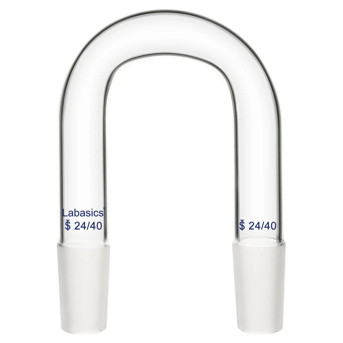 Glass U-shaped connecting adapter with 24/40 inner joint, heat- and chemical-resistant, suitable for lab liquid or gas flow control