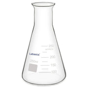 Wide mouth Erlenmeyer flask, 250 mL, borosilicate glass, heat-resistant up to 250°C, easy filling design for laboratory mixing and reactions