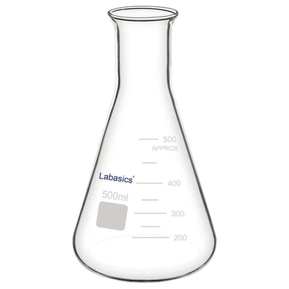 Erlenmeyer flask wide mouth, 500 mL, borosilicate glass, wide opening for convenient sample handling and chemical mixing