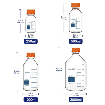 Transparent Media Storage Bottle, Borosilicate Glass, 250–2000 mL Labasics Shop