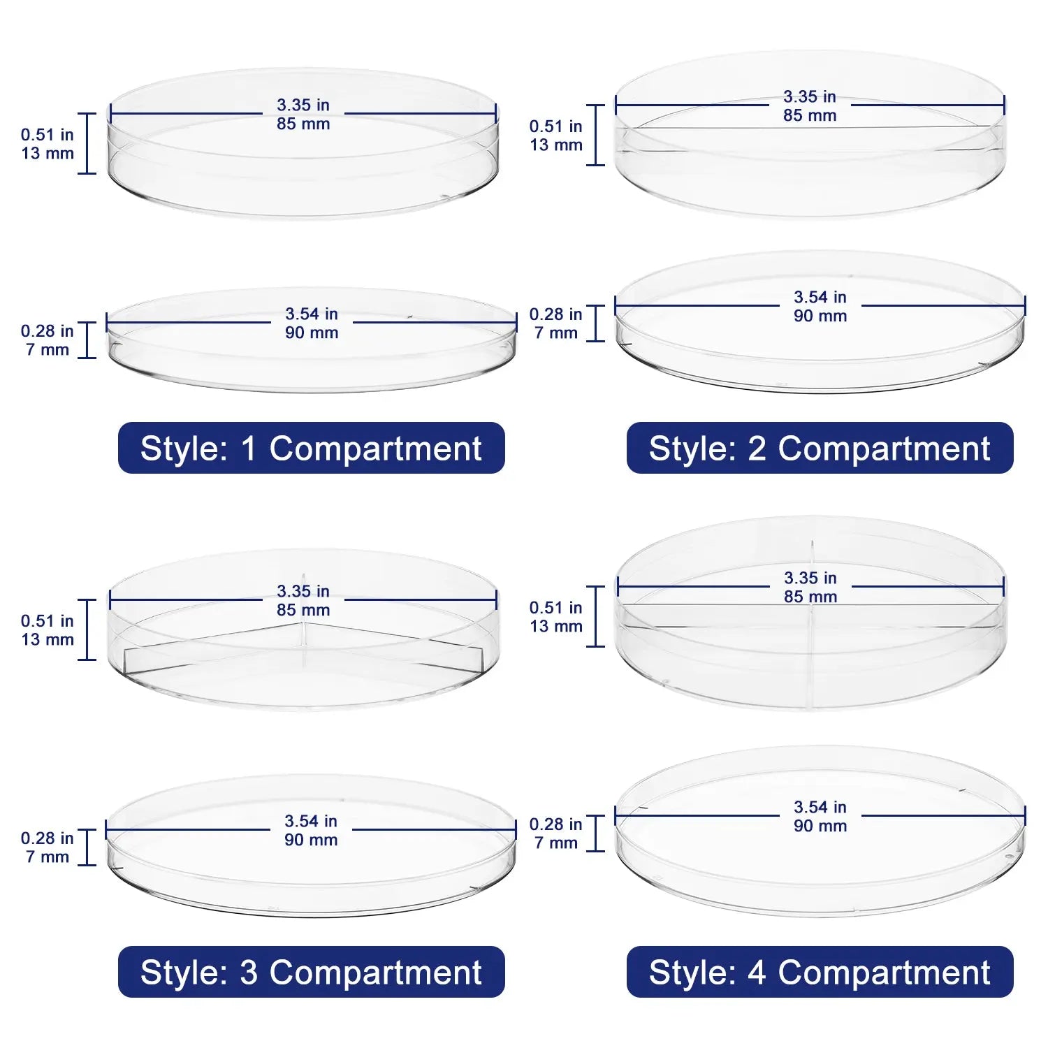 Plastic Petri Dishes, 10 Packs, 1-4 Compartments Labasics
