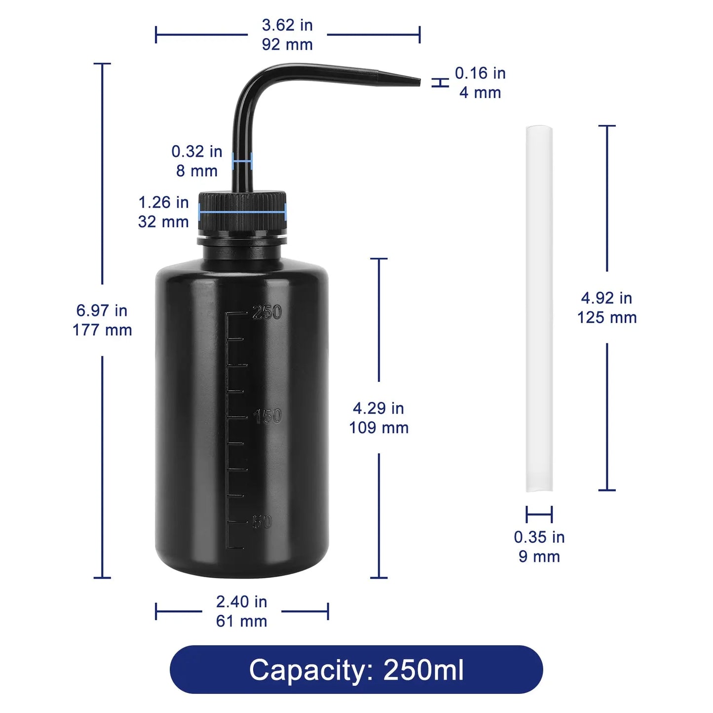 Plastic Wash Bottle, Black, 3 Pack, 250-500 mL Labasics