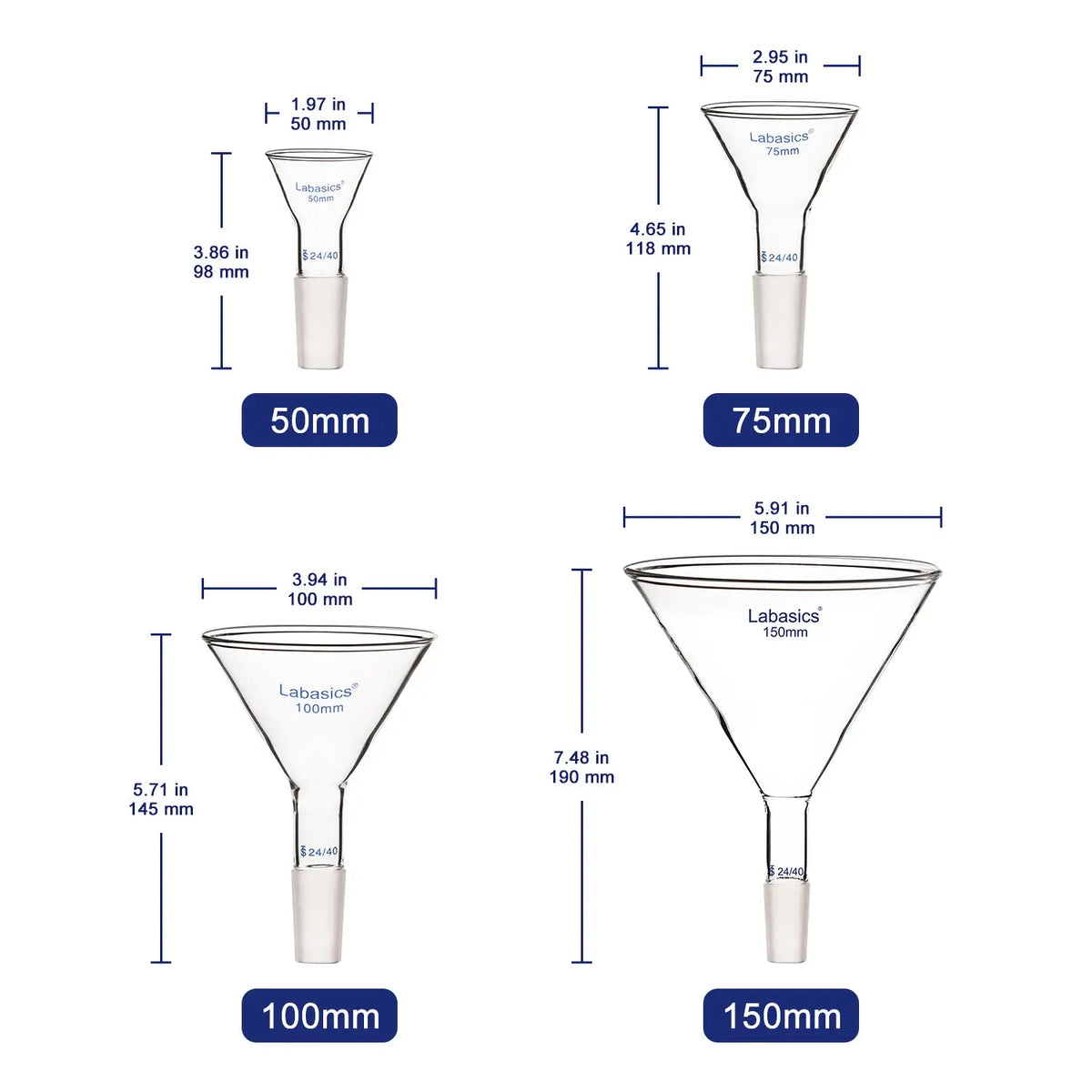 Glass Short Stem Powder Filter Funnel with 24/40 Inner Joint Labasics