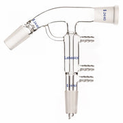 Glass short path distilling adapter with 24/40 joint, 10mm hose connections, heat- and chemical-resistant for lab distillation experiments