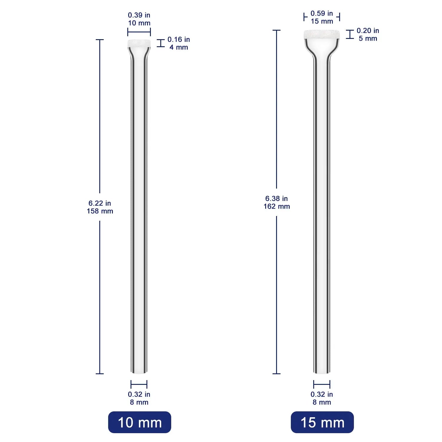 Straight Gas Dispersion Tube Dimensions with Glass Tube and Frit Core Measurements