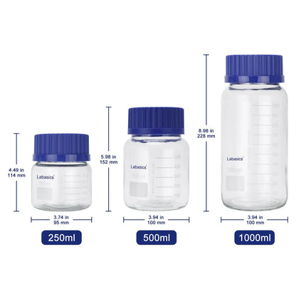 Transparent Media Storage Bottles with GL80 Blue Screw Cap, Soda-Lime Glass, 250-1000 mL Labasics