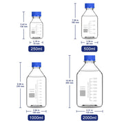 Transparent Media Storage Bottles with GL45 Blue Screw Cap, Soda-Lime Glass, 250-2000 ml Labasics