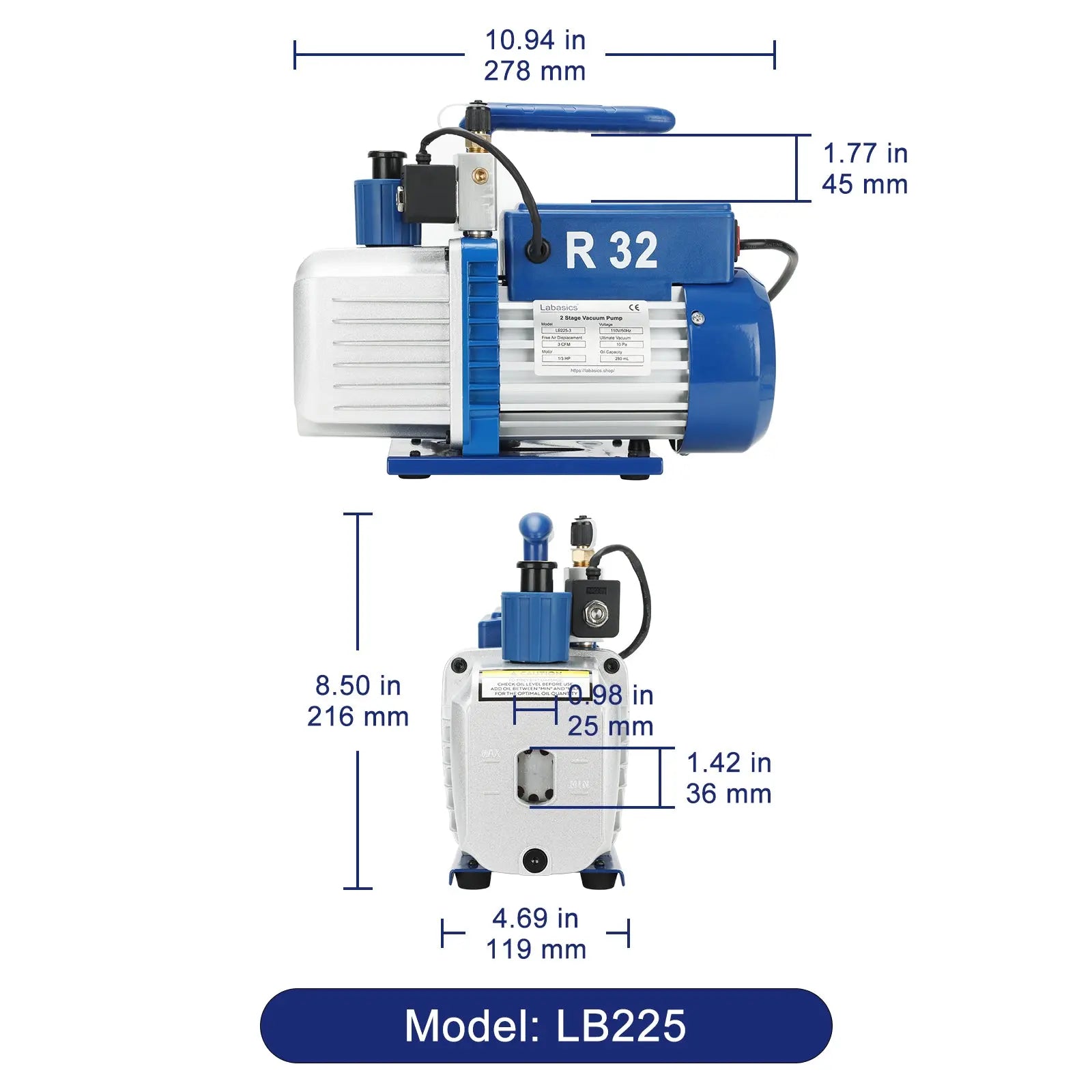 Two-Stage Vacuum Oil Pump, 70-198 L/min Labasics