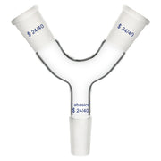 Glass Y-shaped connecting adapter, triple 24/40 joints, reusable for laboratory fluid direction and distillation setups